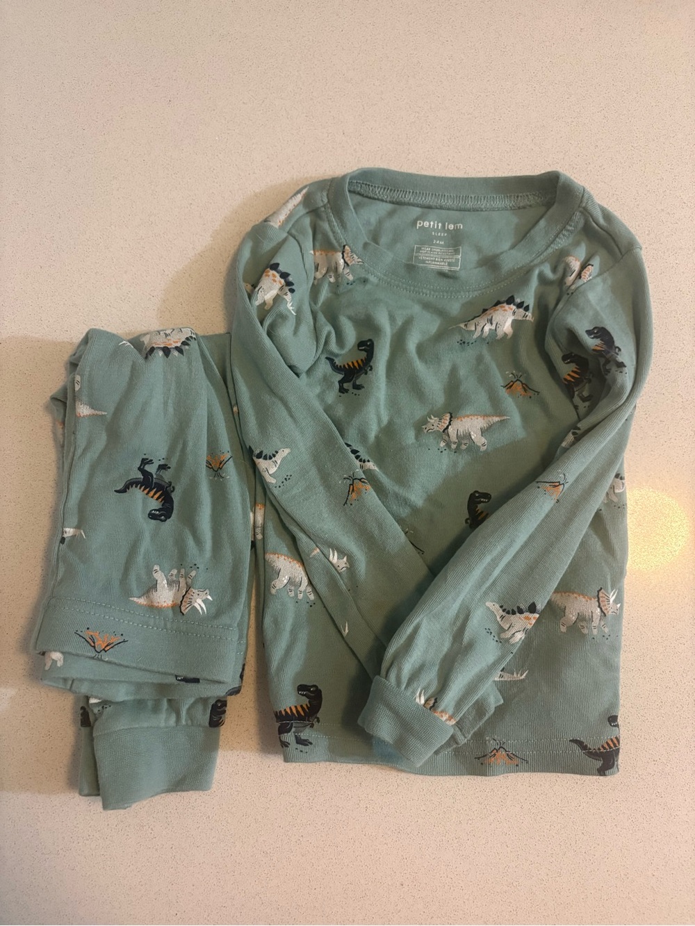 Petit Lem Blue Green Dinosaur Pajama Set